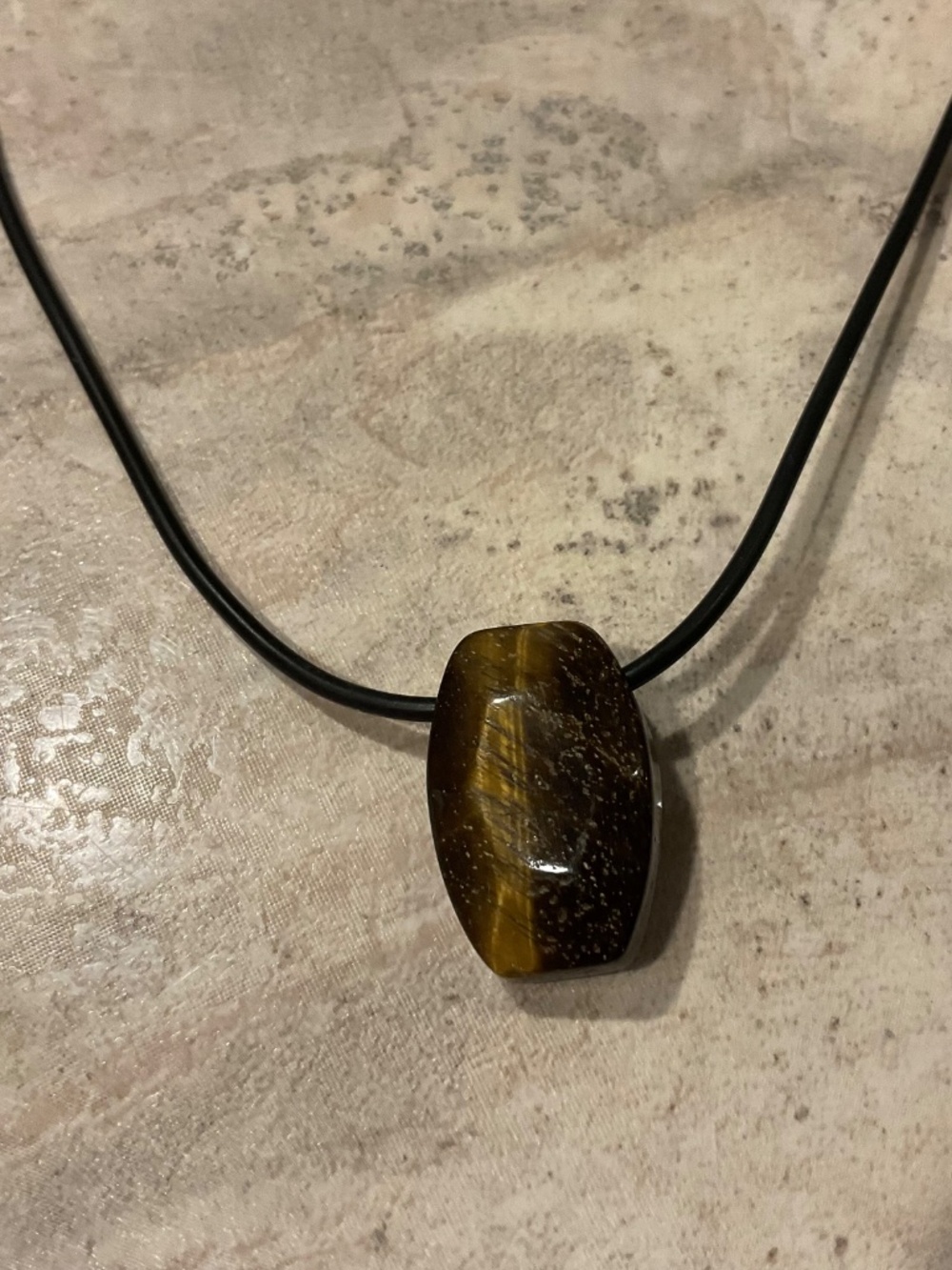Tiger's Eye Stone Pendant Necklace on Black Coated Wire 16” - Picture 4 of 5